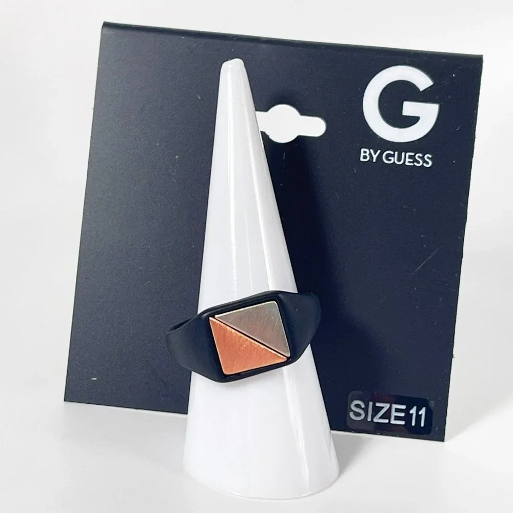 Size 11 Men's Matte Black Ring with Silver and Copper Accents G by Guess